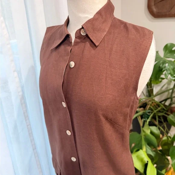 Ecru Maggy Linen Blend Sleeveless Button Front Midi Dress Size 8 - Picture 2 of 4